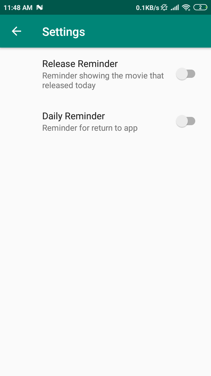 Screenshot Settings Daily Reminder dan Settings Release Today Reminder