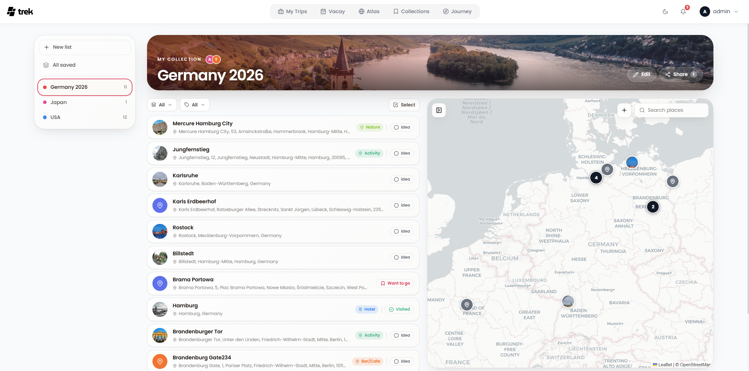 Collections · saved place lists