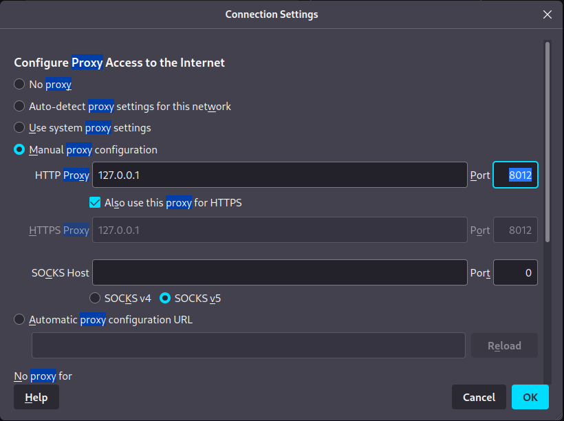 Firefox proxy configuration