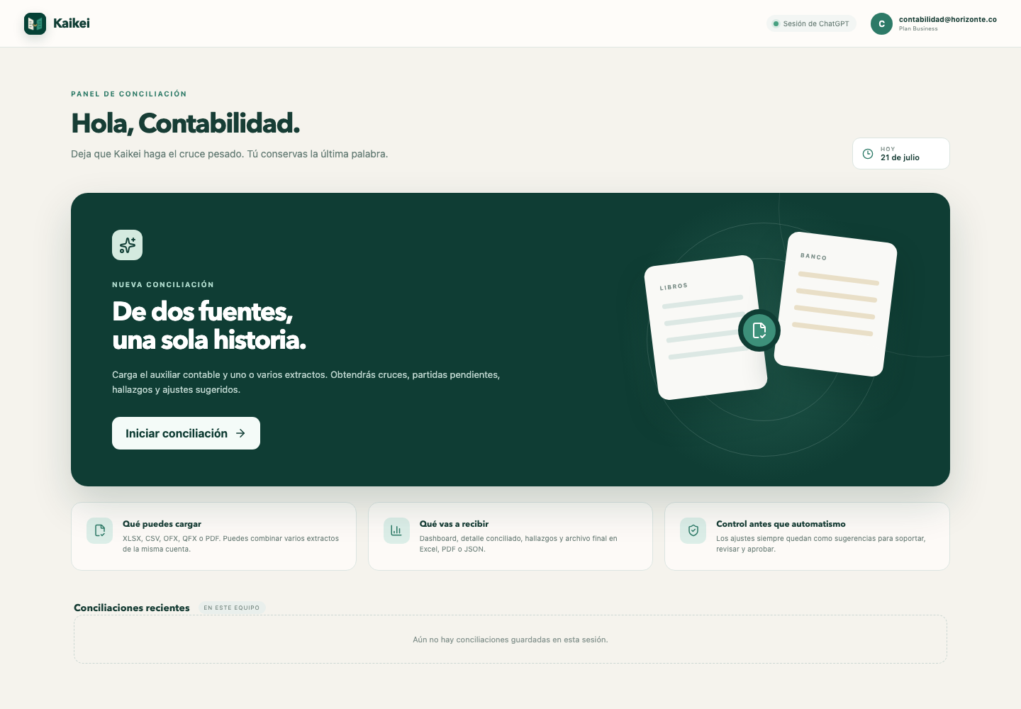 Pantalla de inicio de Kaikei