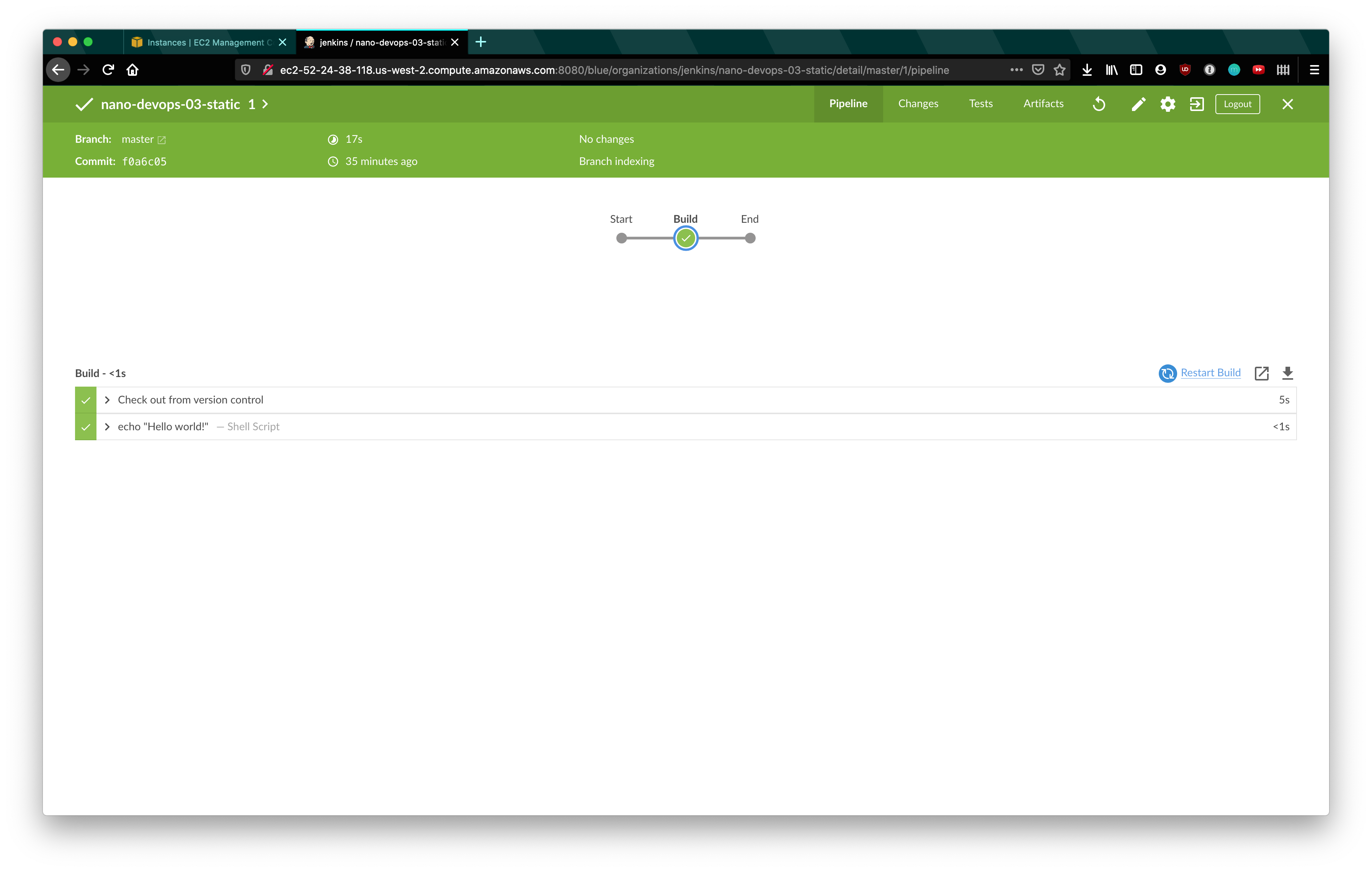 Build added to jenkins screenshot