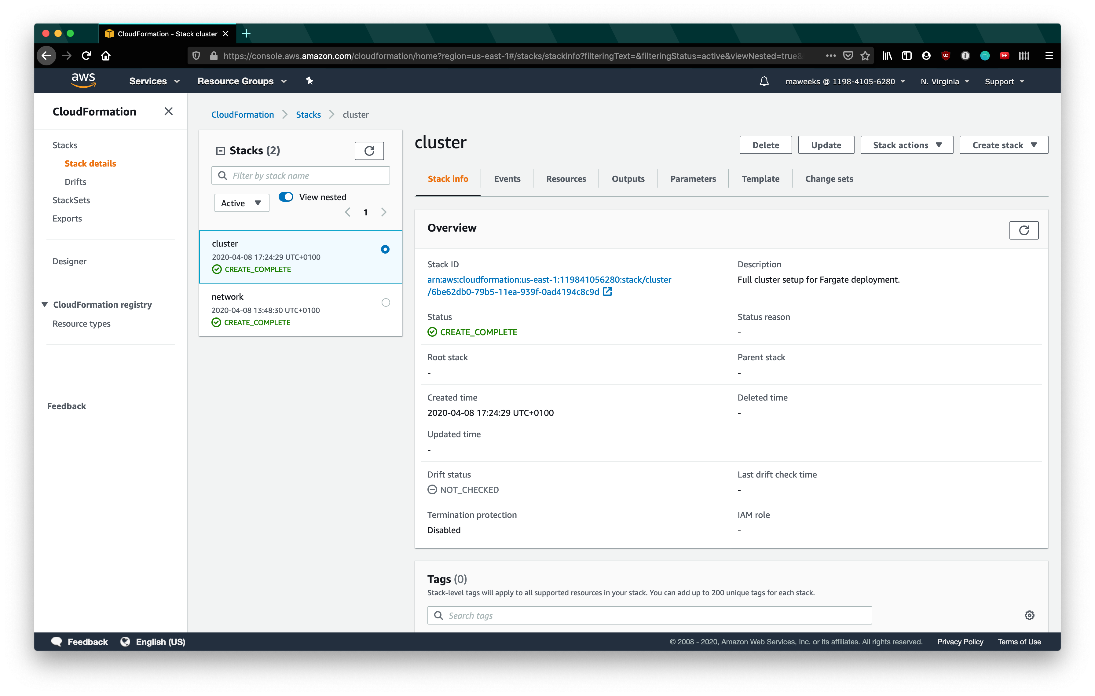 CloudFormation cluster stack info