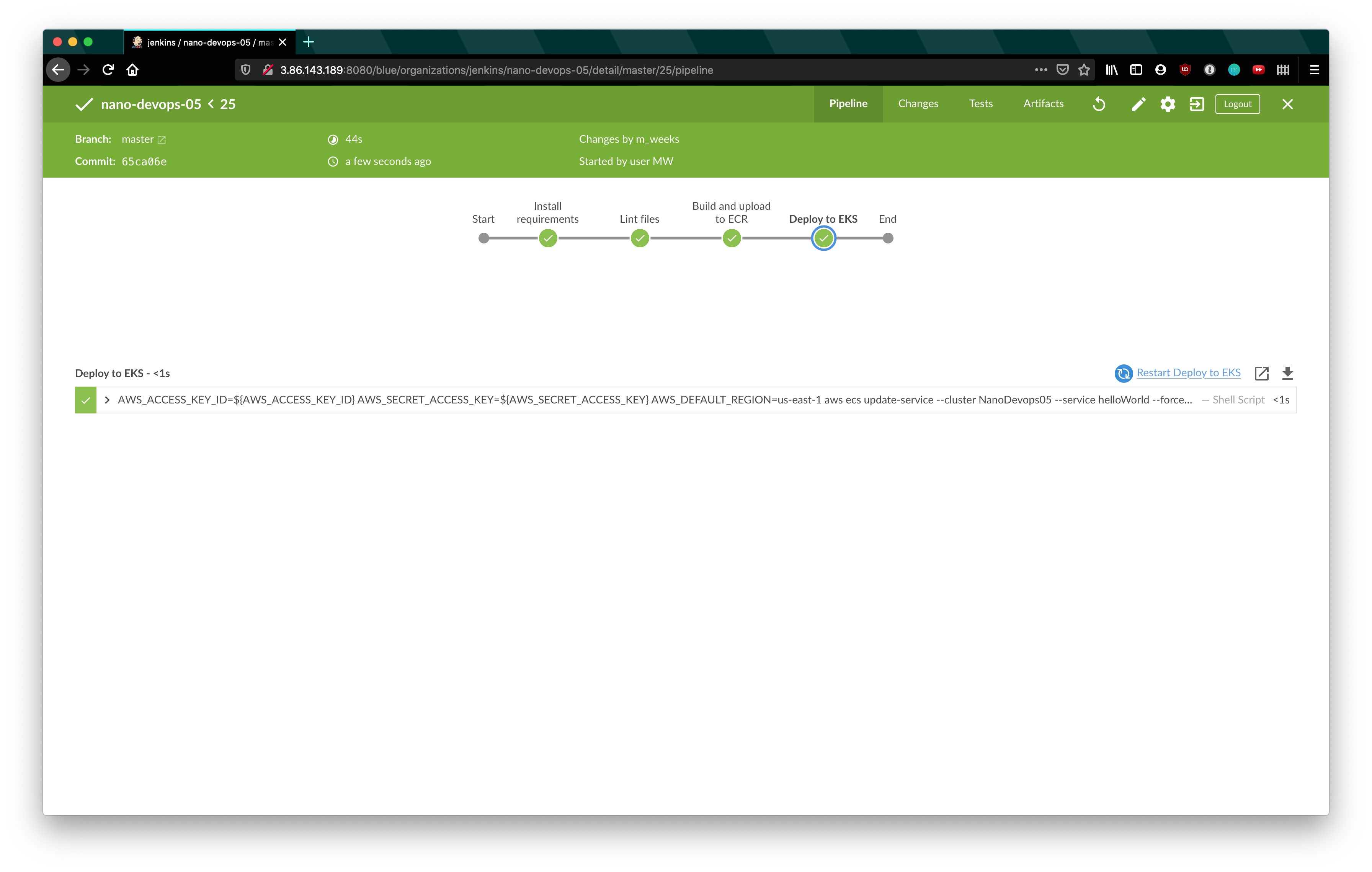 Jenkins lint passing and deploying to AWS