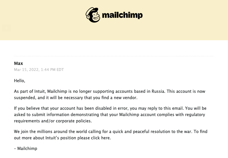 Mailchimp country ban