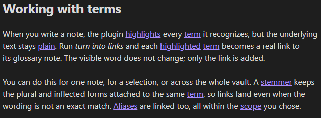 The same terms turned into real links