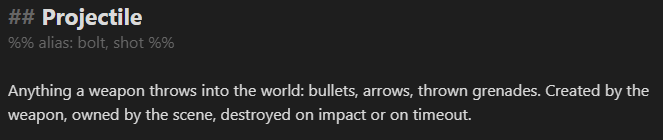 An alias comment under a heading, and a word matched through it elsewhere in a note