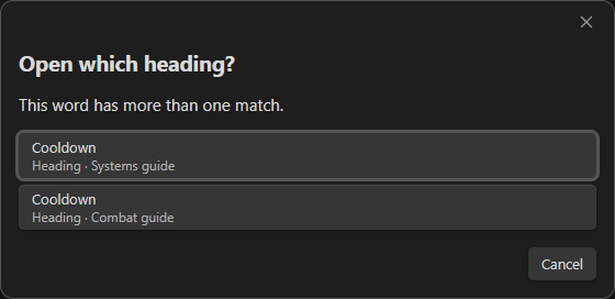The picker shown when acting on an ambiguous word