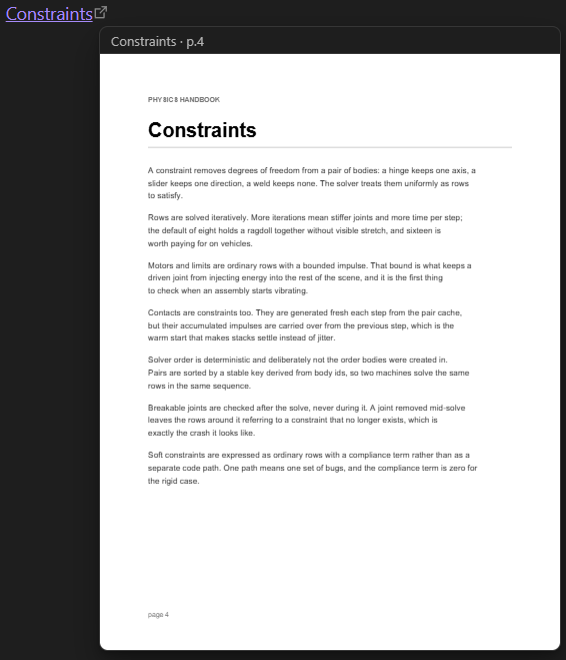 The hover popover over a reference link, showing the target PDF page rendered