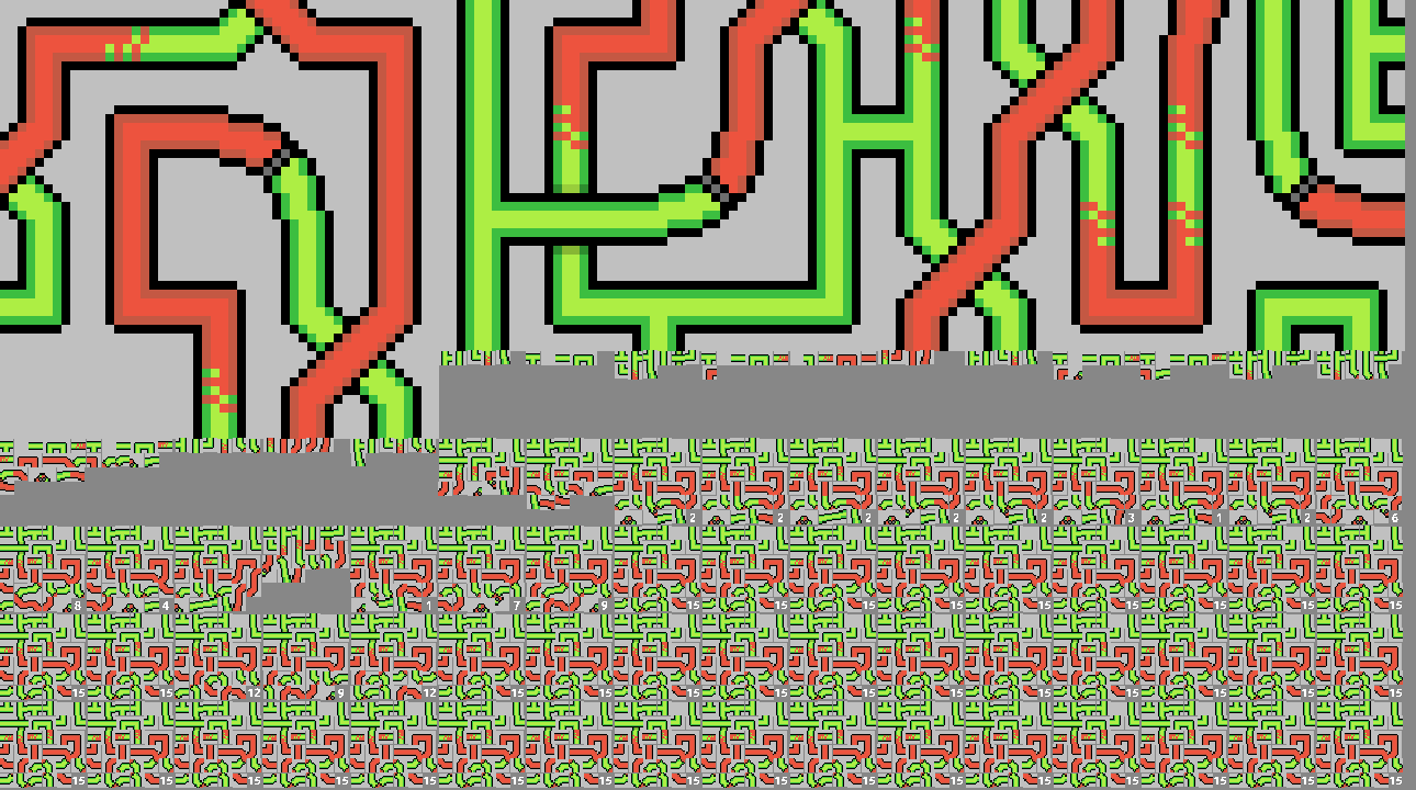 Screenshot of program window with pipes tileset collapse in progress