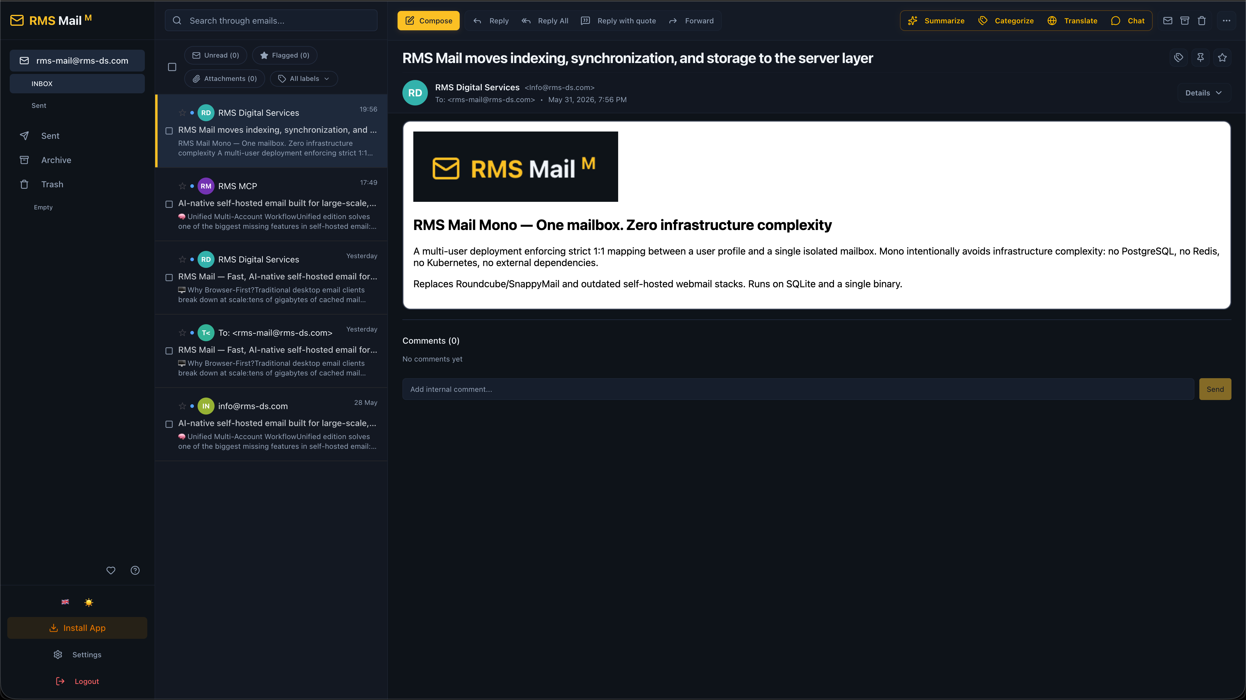 RMS Mail Mono Interface