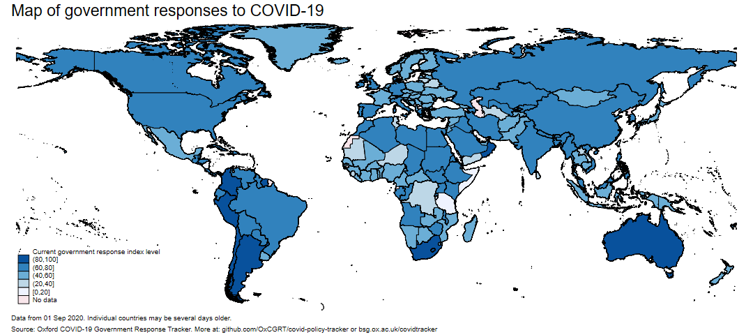 World map of current government responses