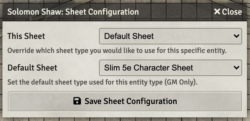 The sheet settings in Foundry VTT