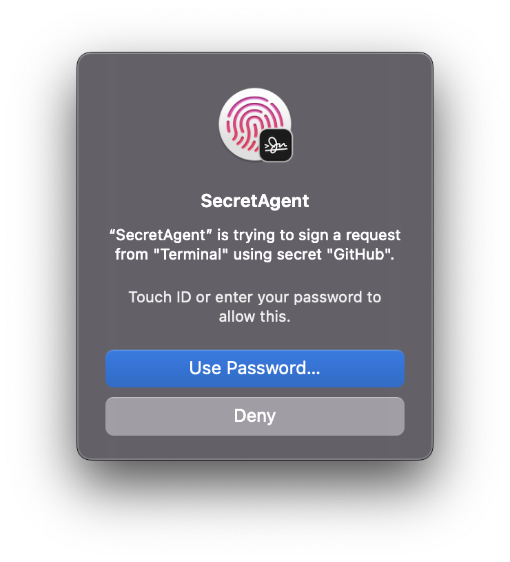 Screenshot of Secretive authenticating with Touch ID