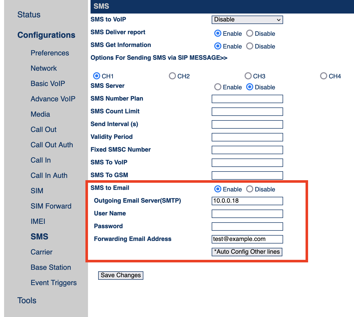 goip sms settings screenshot