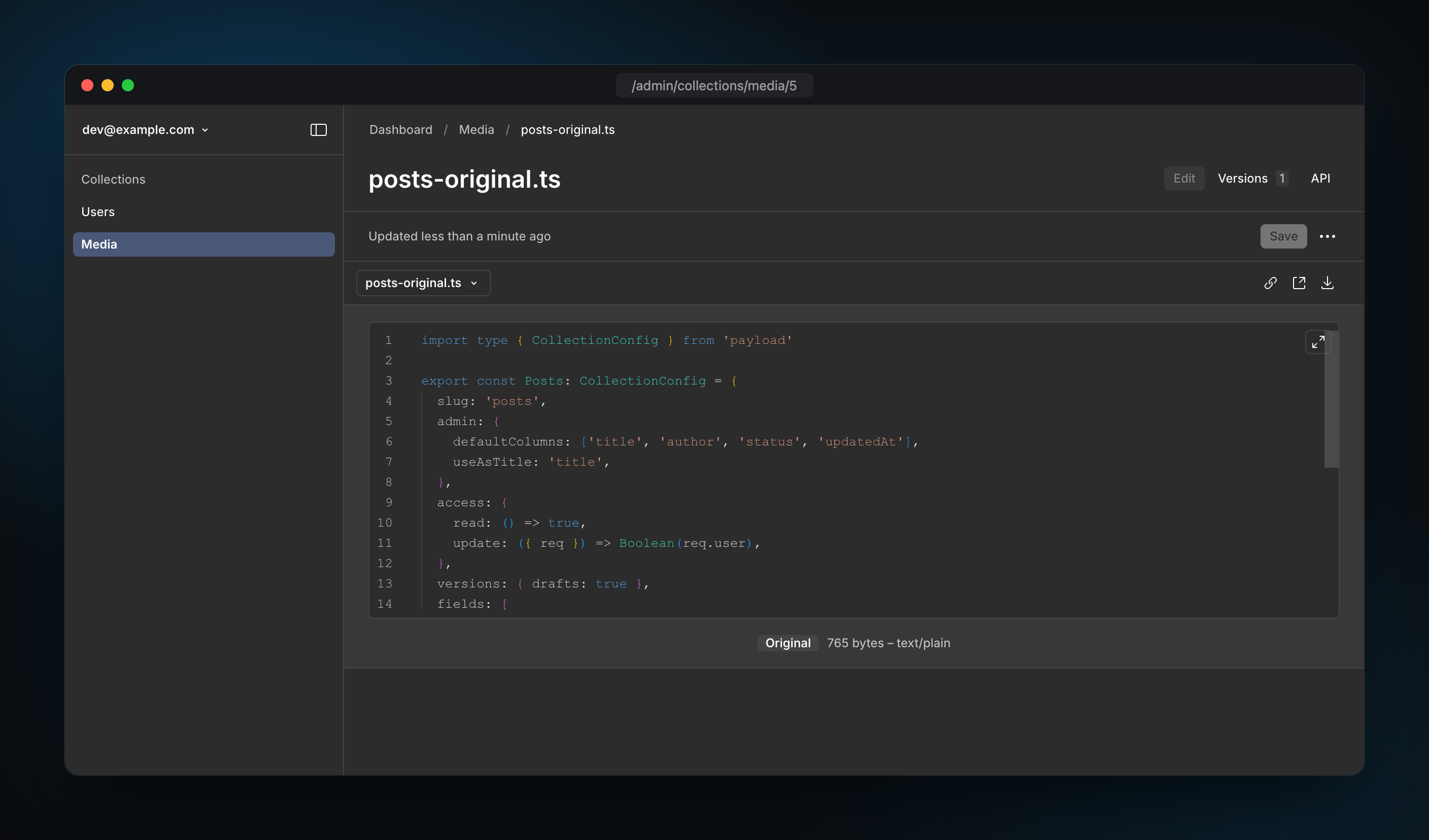A TypeScript file in the edit view