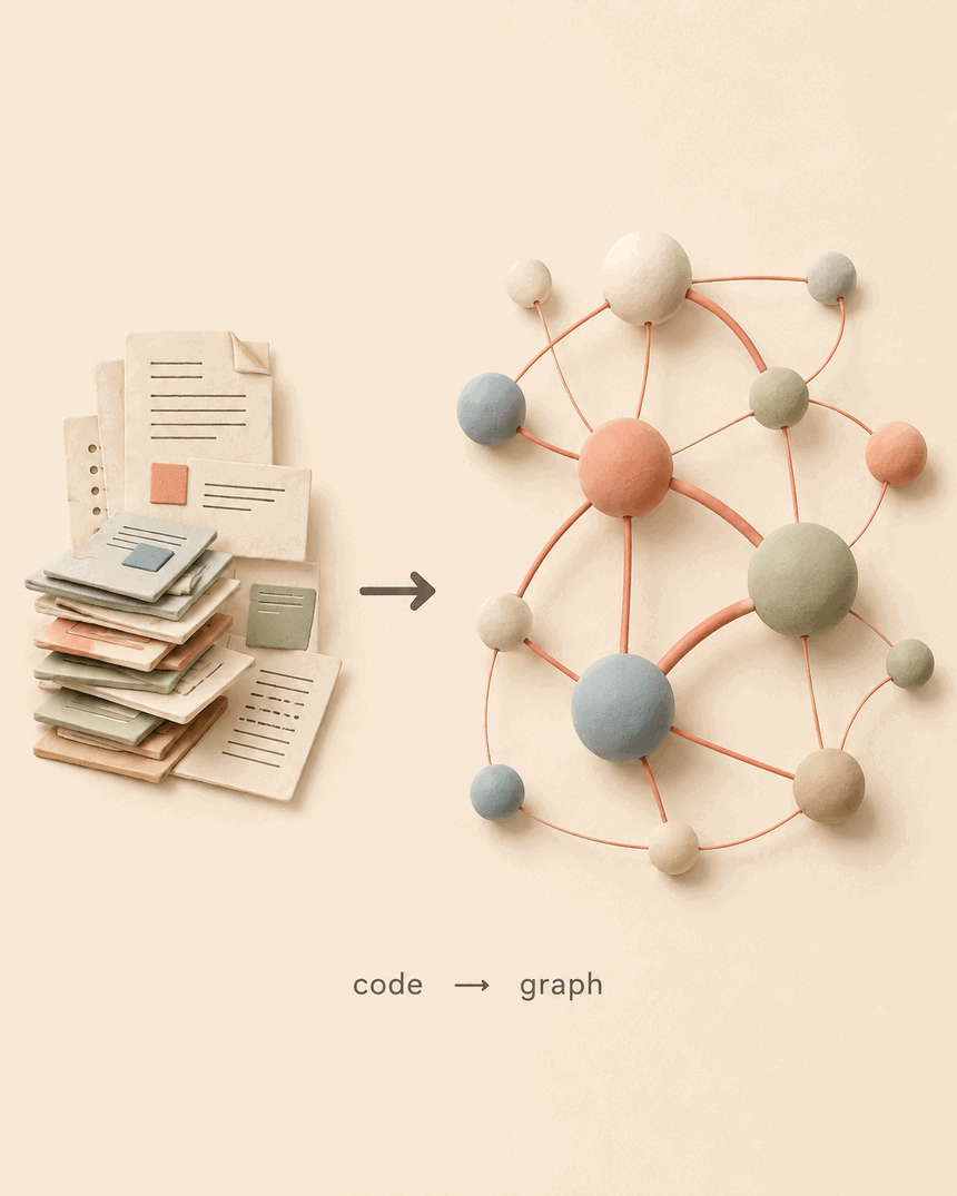 A stack of loose files becomes a connected graph of what links to what