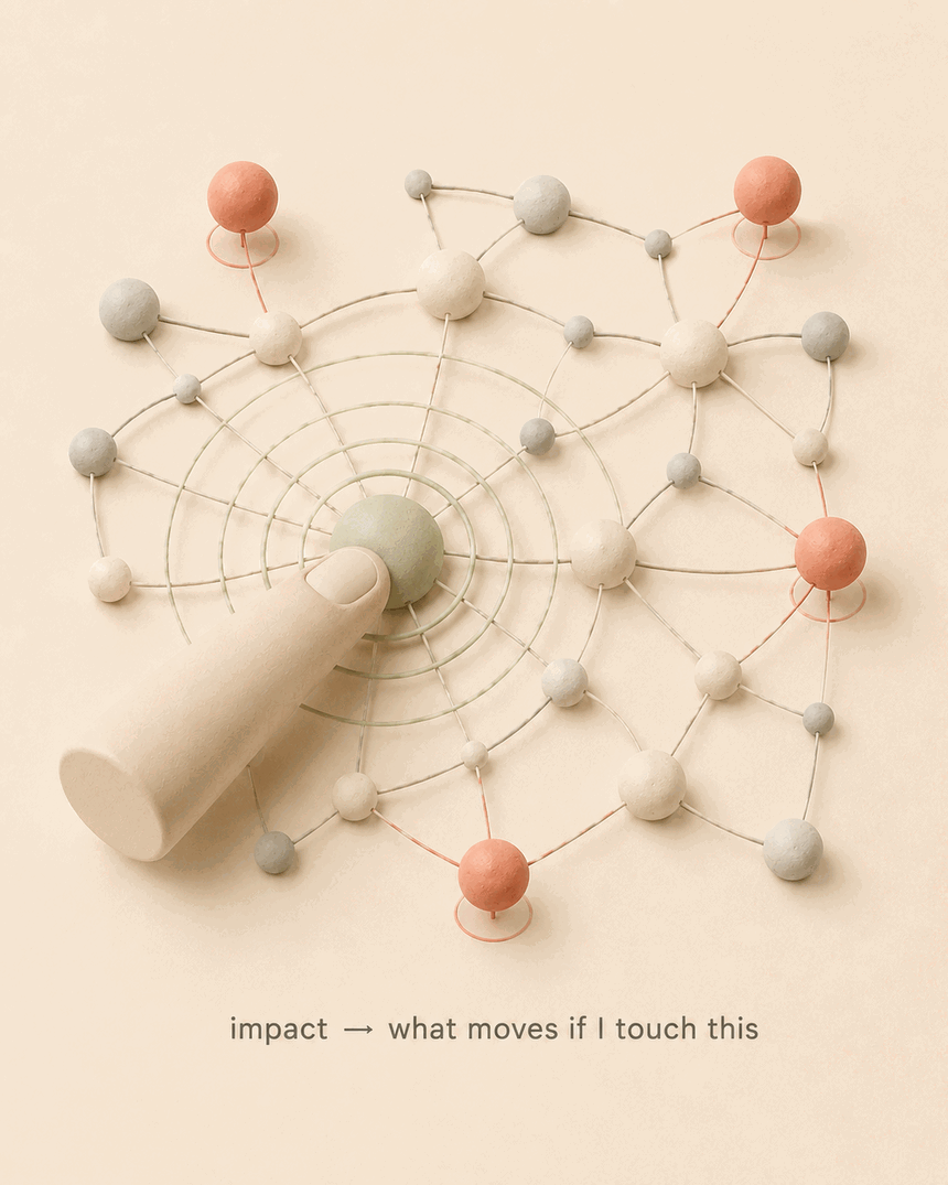 impact traces the blast radius across the web of connected code before you edit