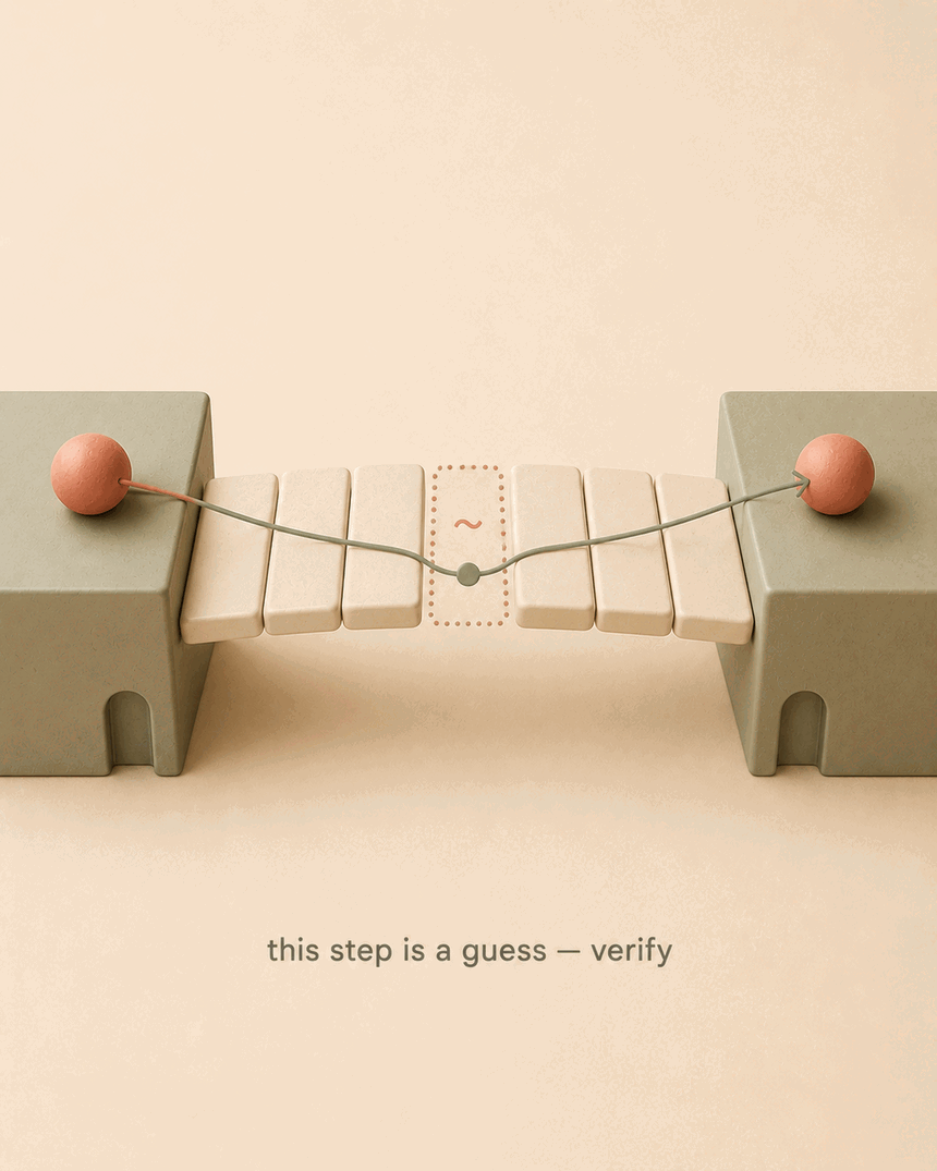 A claim only closes when evidence bridges the gap — a file read, test, or probe