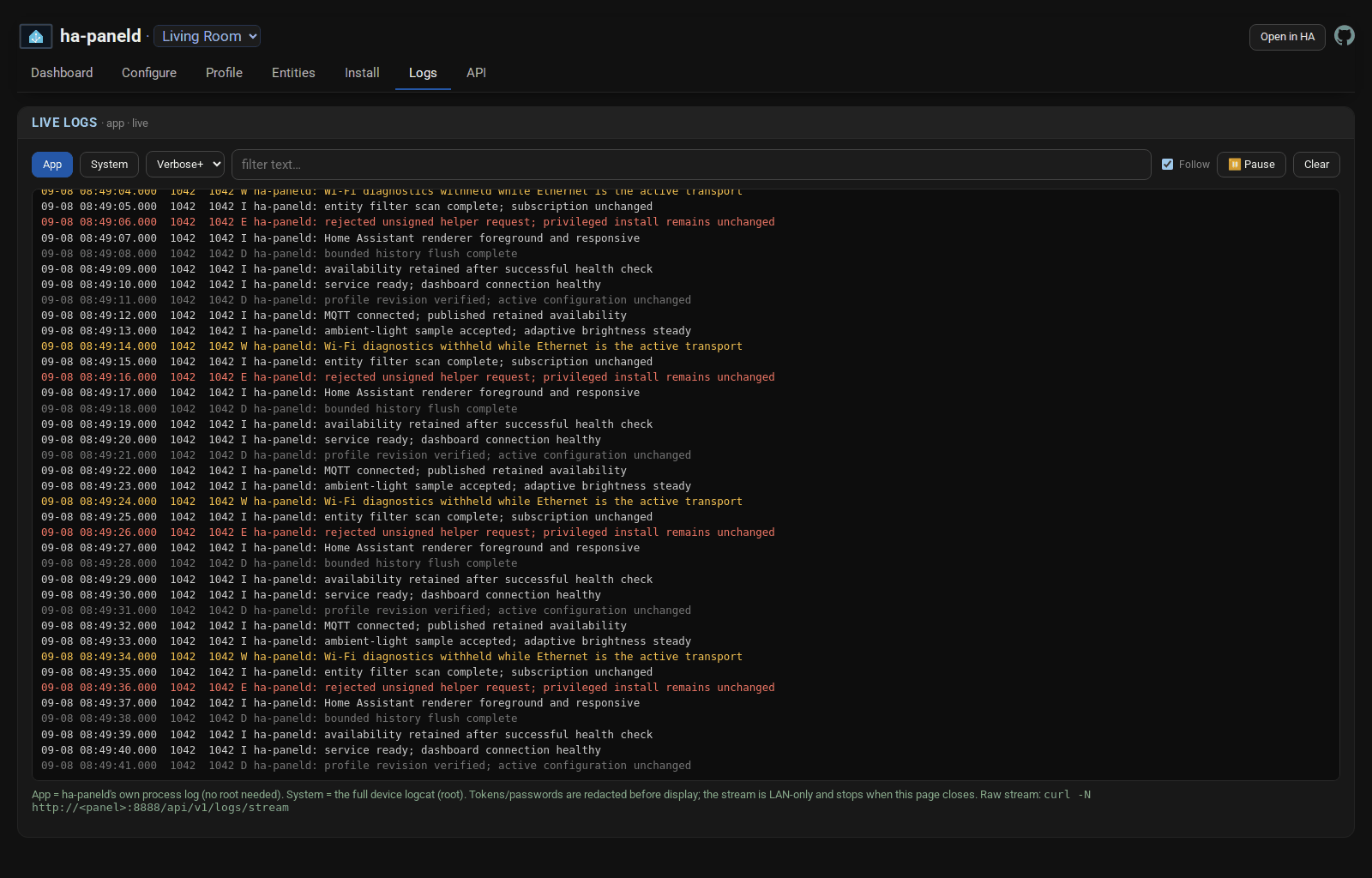 Logs tab