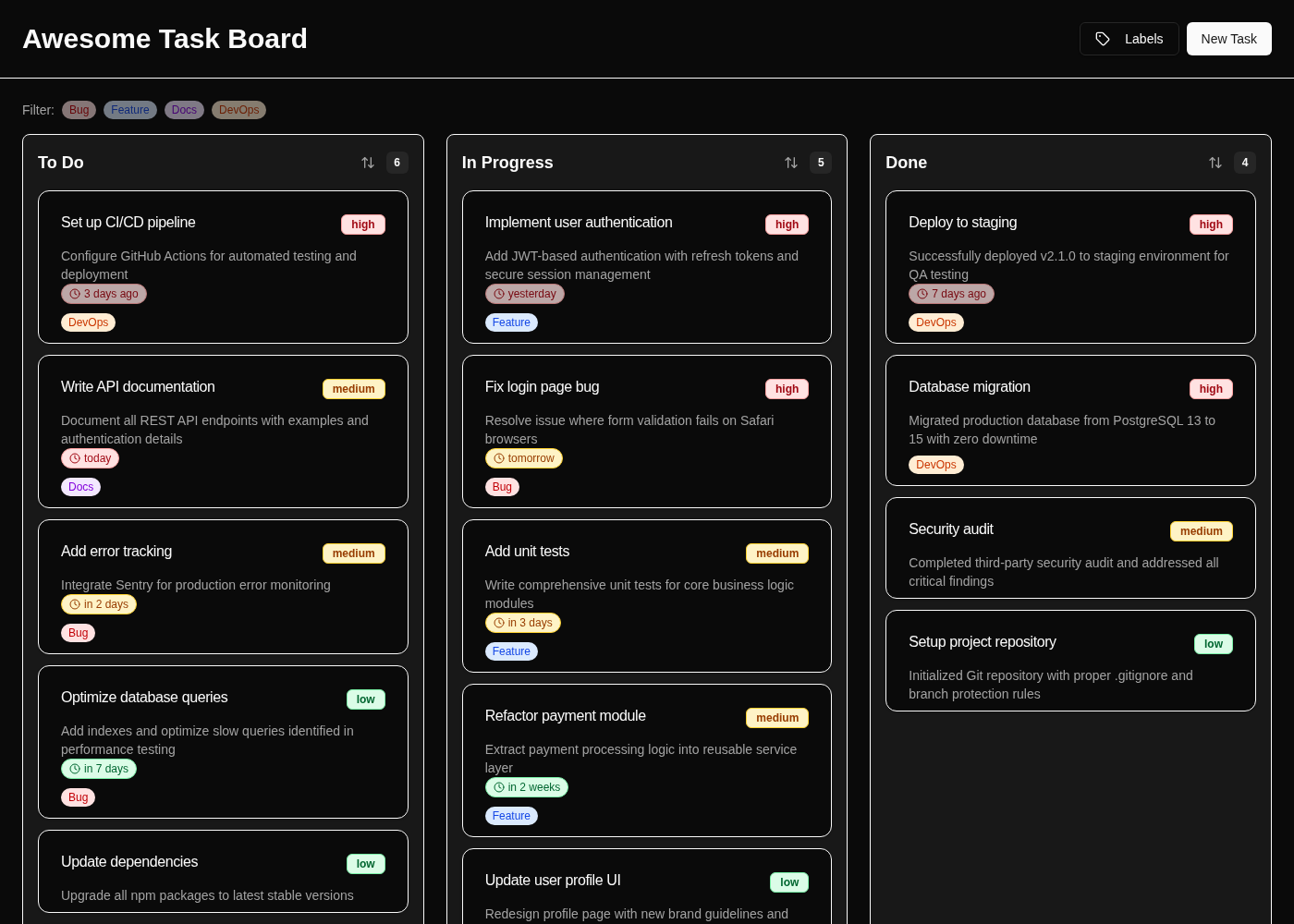 Pilot Shell Demo — Awesome Task Board
