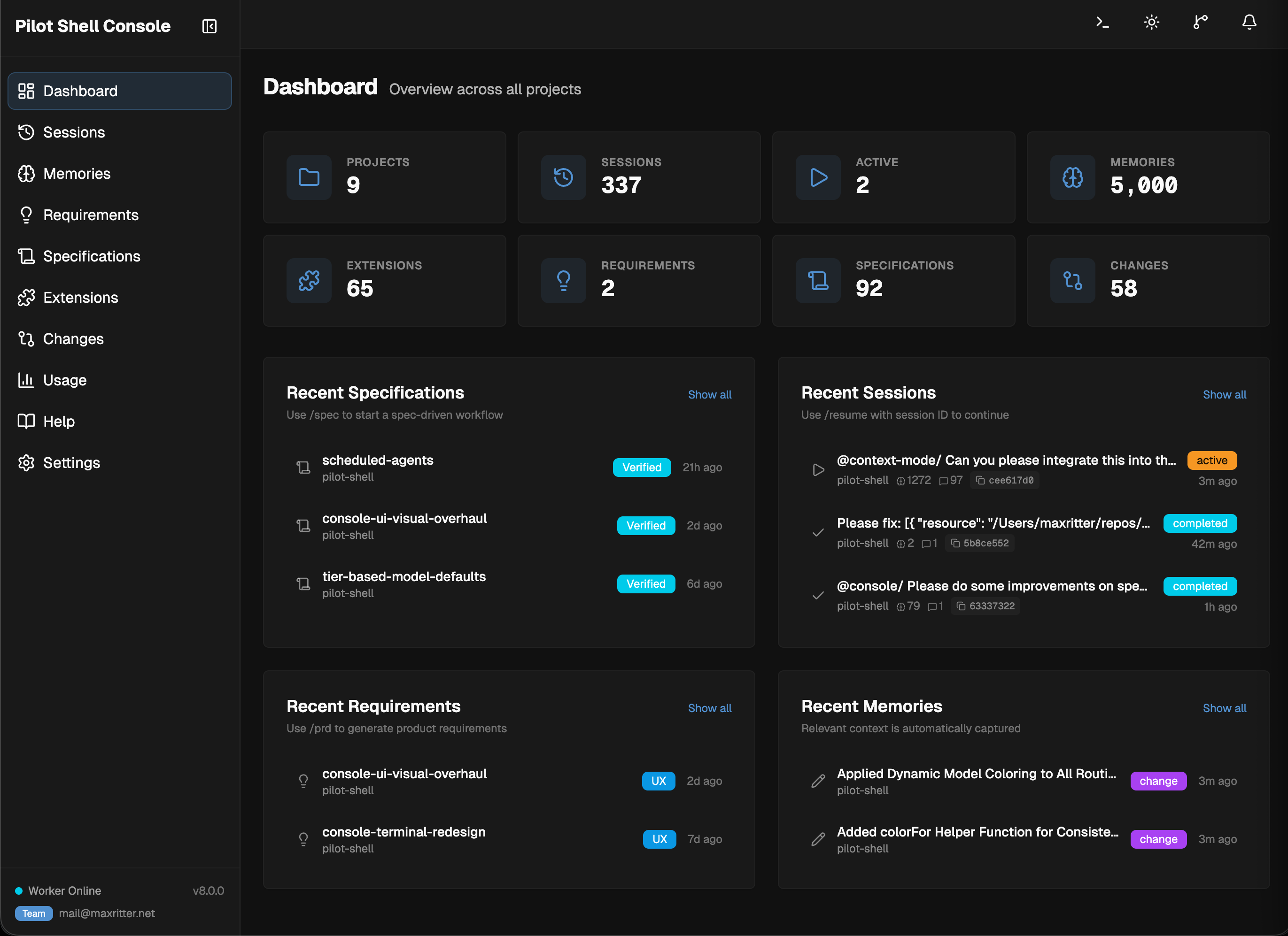 Pilot Shell Console — Dashboard