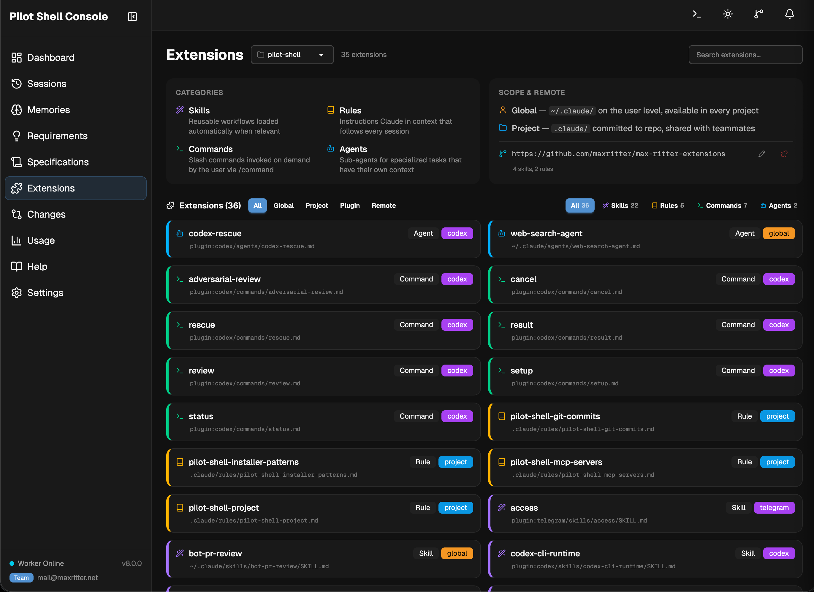 Pilot Shell Console — Extensions