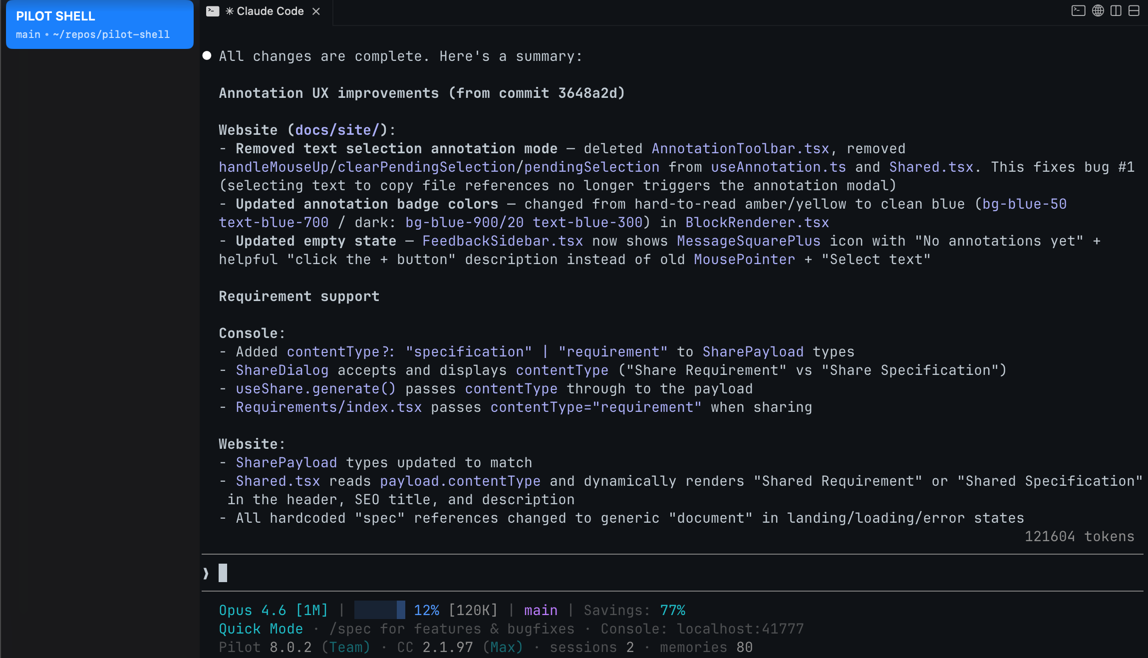 Pilot Shell Status Line