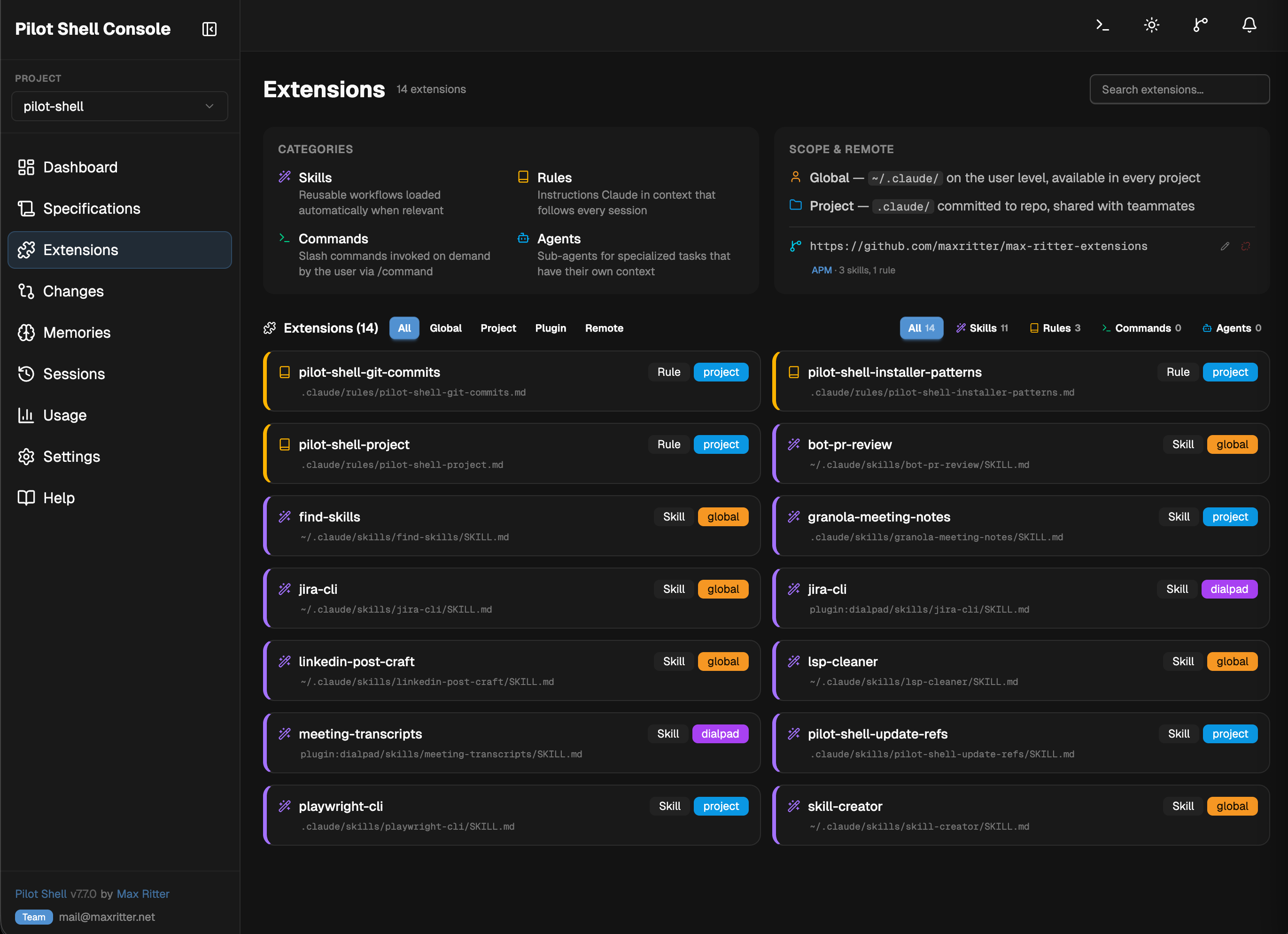 Pilot Shell Console — Extensions