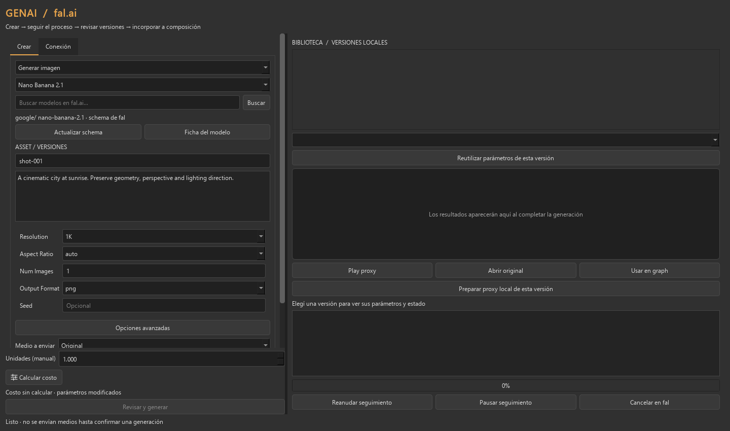 Actual GENAI Studio interface / Interfaz real de GENAI Studio