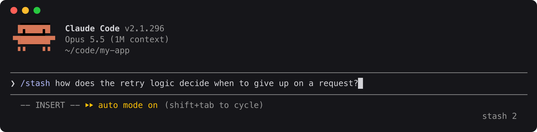 Typing /stash with a prompt