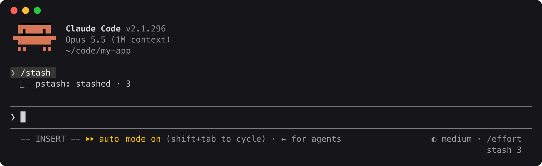 The prompt is stashed