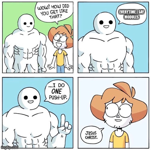 Everytime I say modules I do one push-up meme