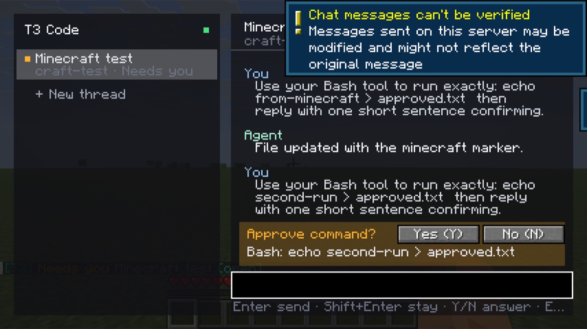 Approving a command from inside the game