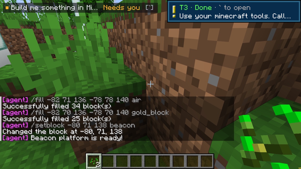 One toast when the agent finishes; every command it ran is logged in chat