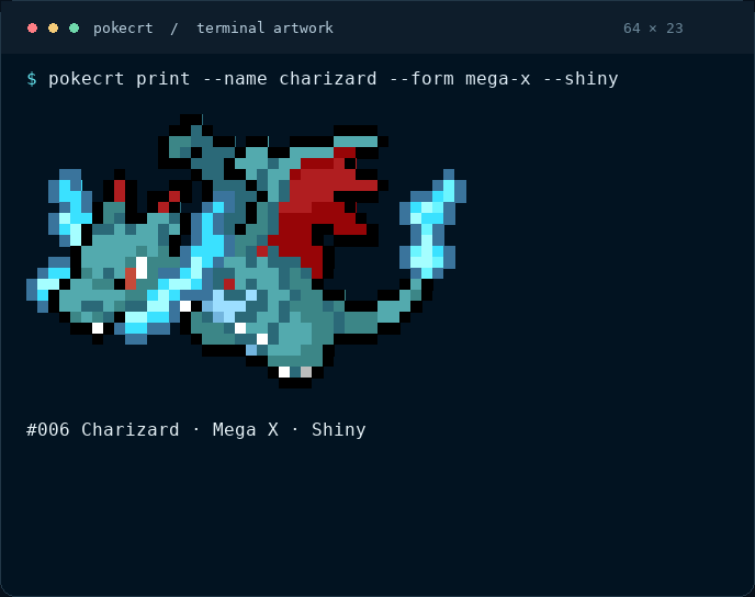 Terminal command printing shiny Mega X Charizard