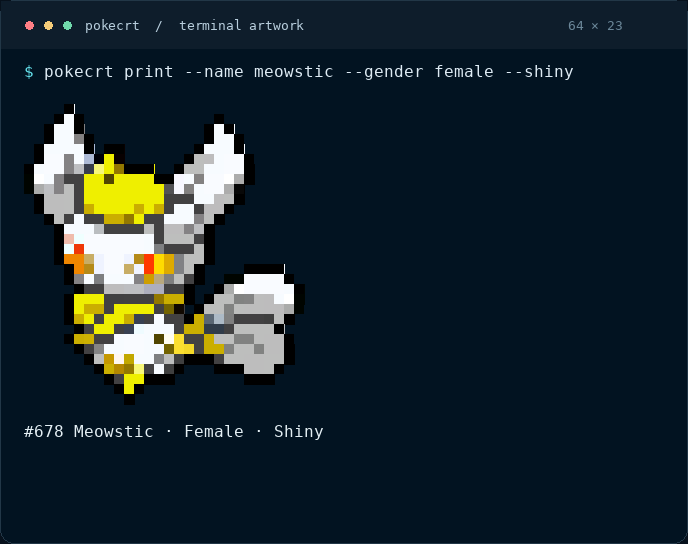 Terminal command printing shiny female Meowstic