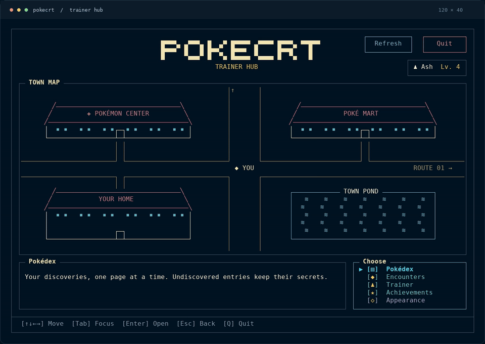 Animated tour through Home, Pokédex, Encounters, Trainer, Achievements and Appearance