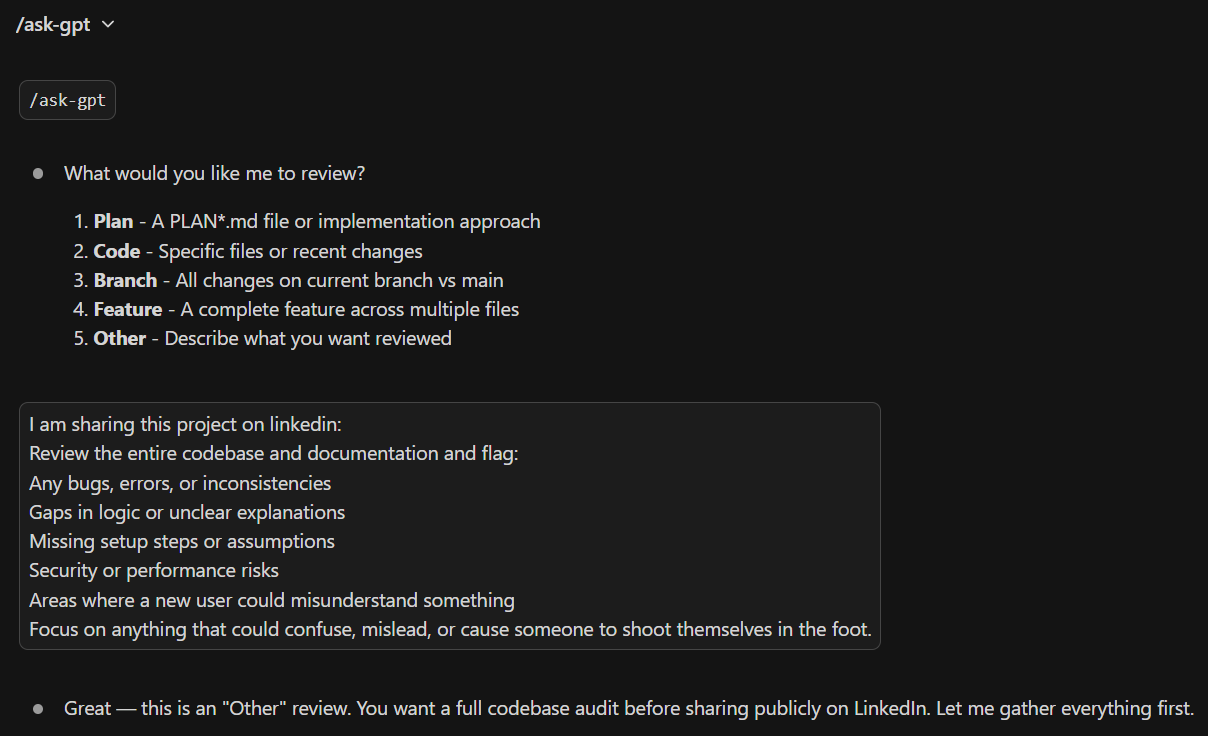ask-gpt prompt showing review options