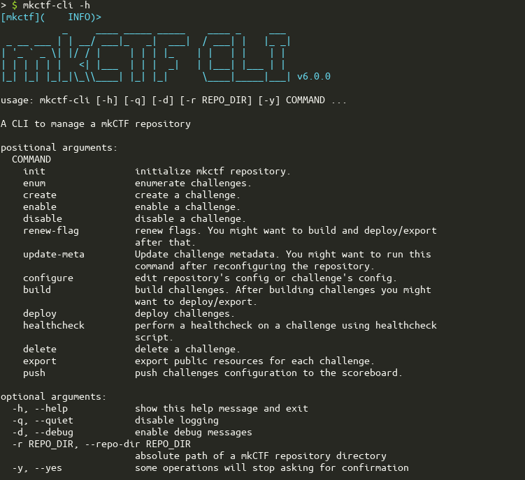 mkctf-cli -h screenshot