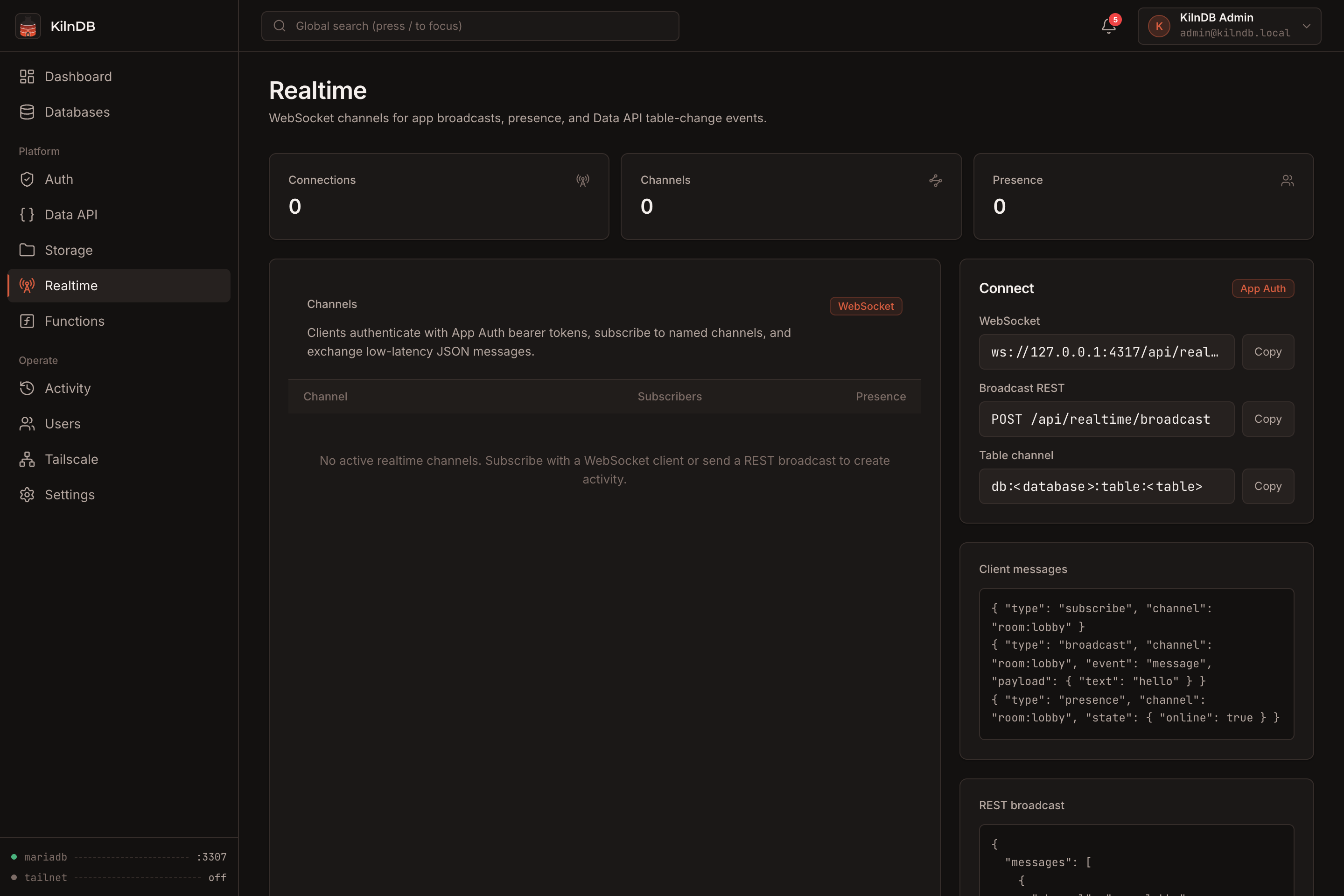 Realtime WebSocket channels