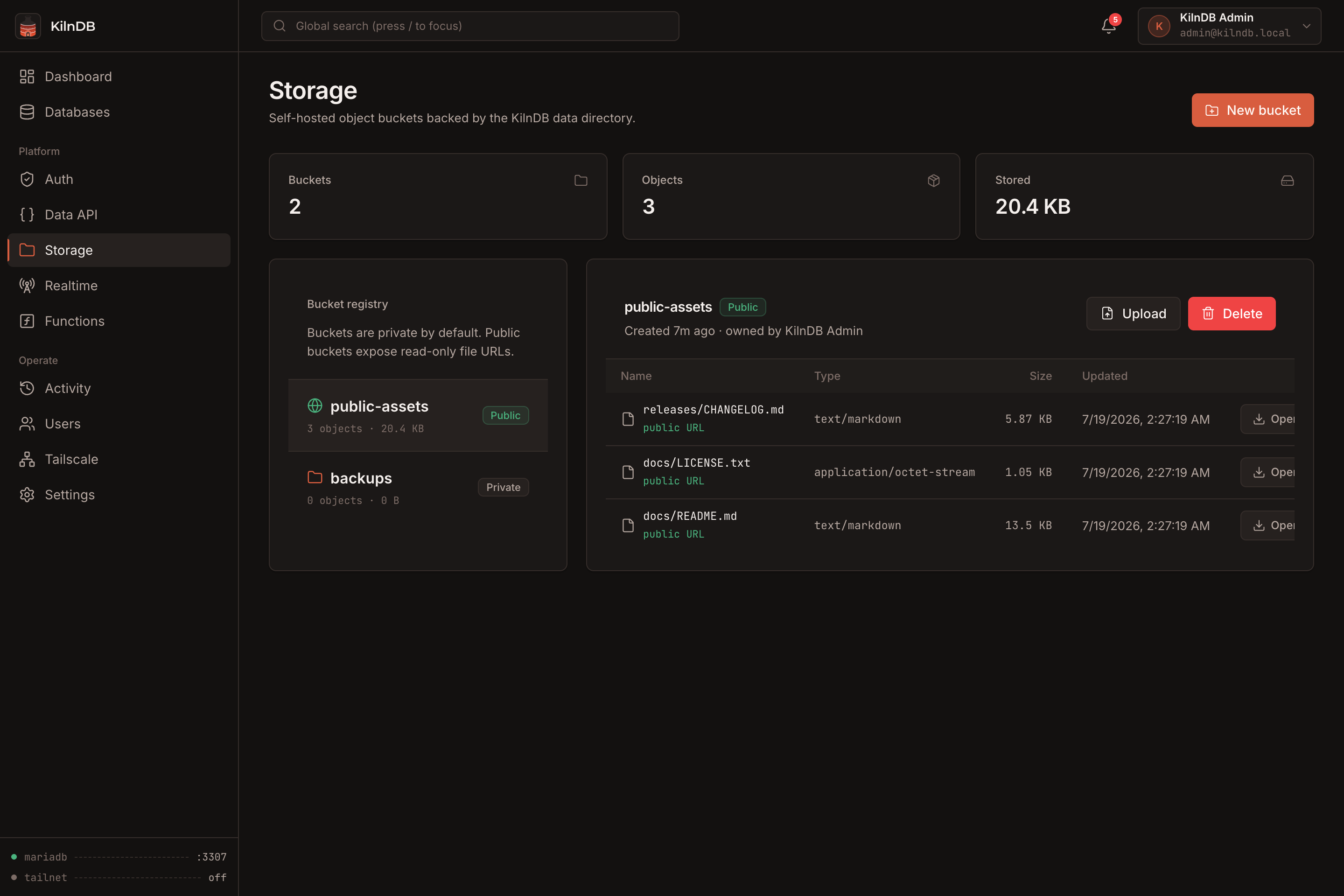 Object storage buckets and files