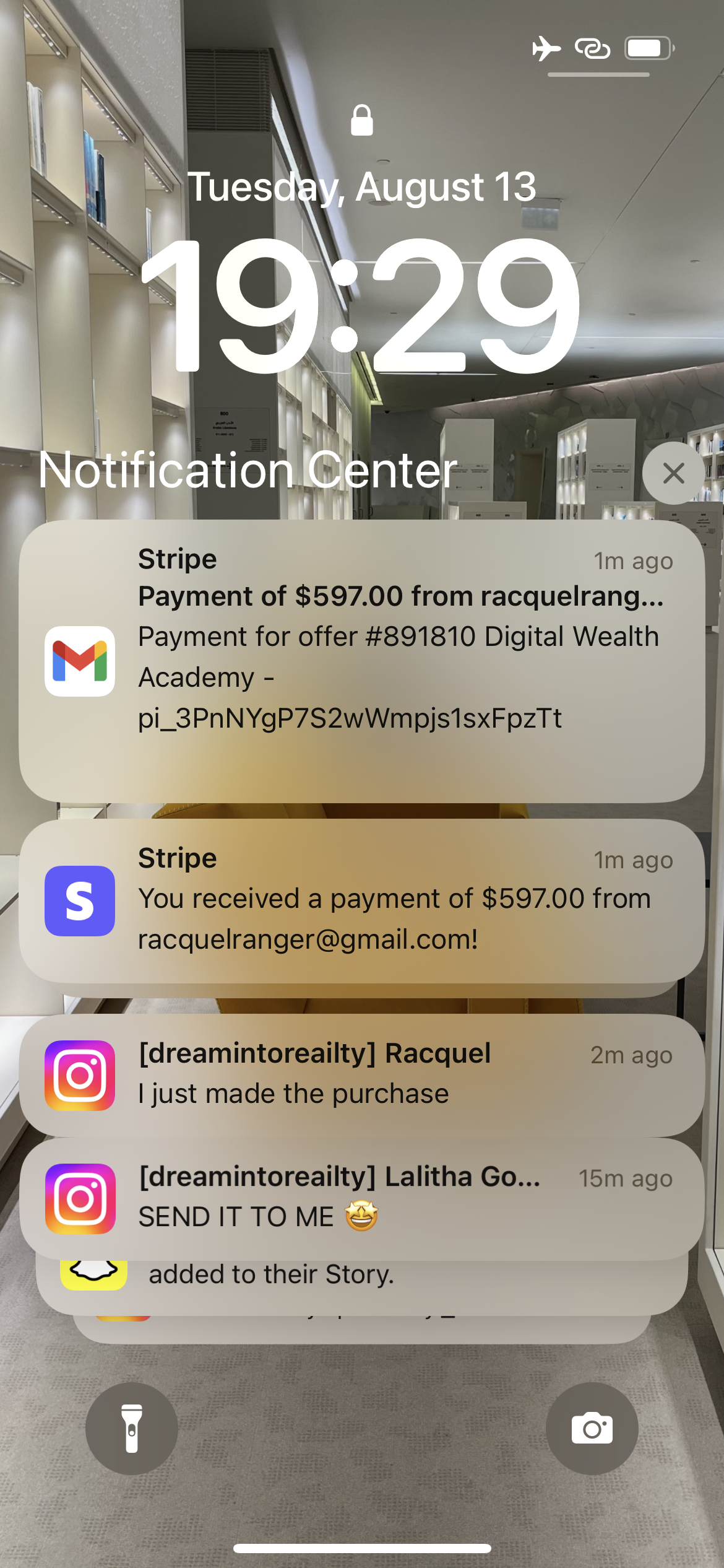 Payments coming in while people DM