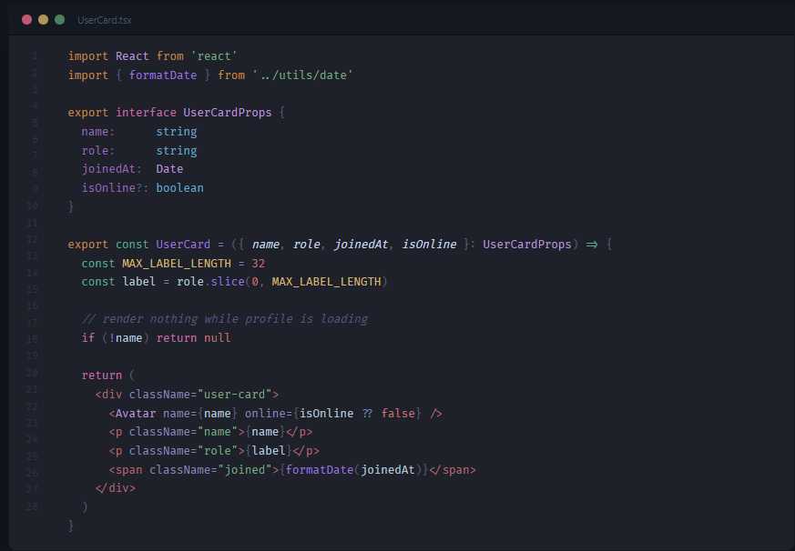 TypeScript and React screenshot