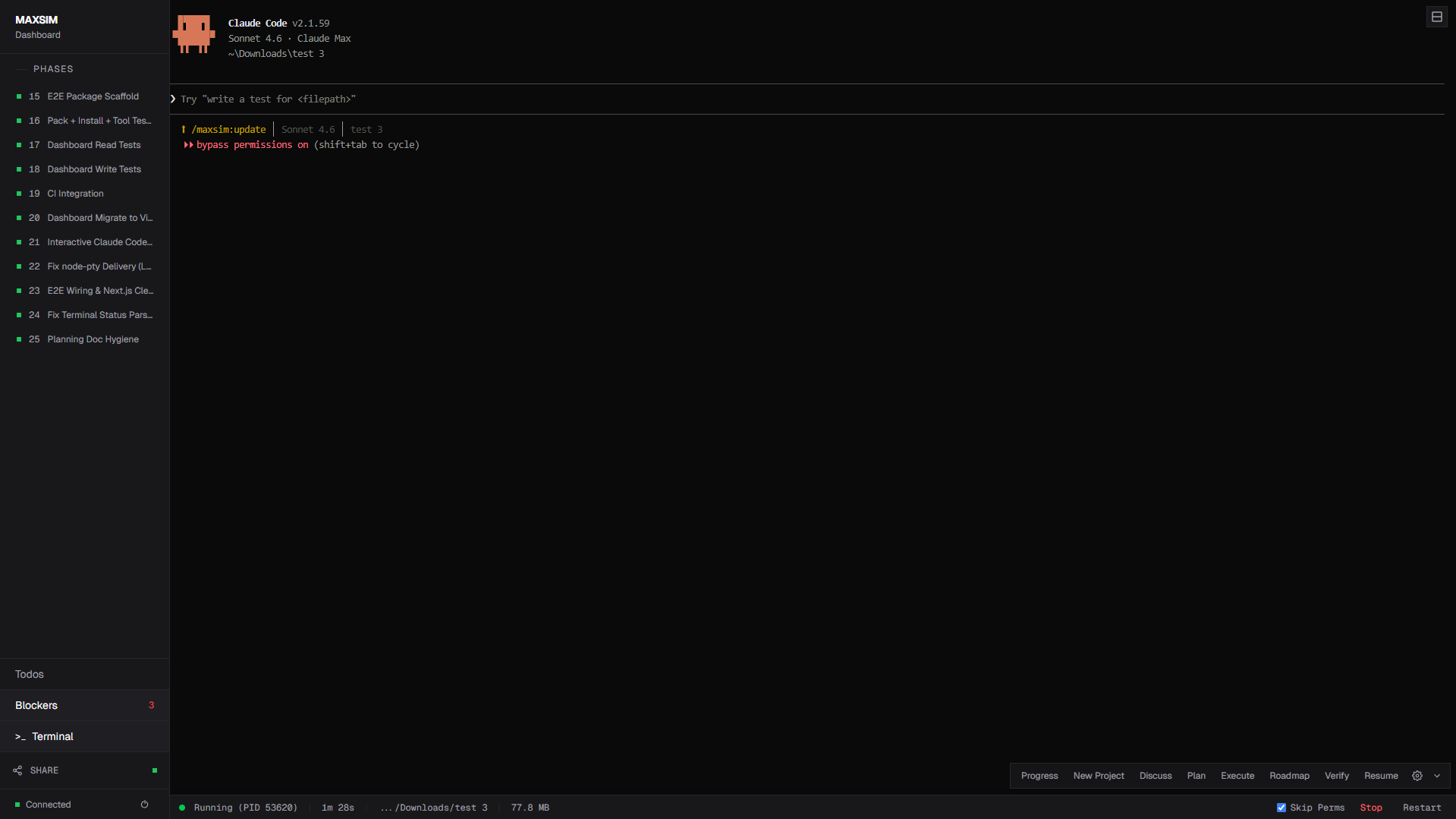 MAXSIM Dashboard — Integrated Terminal