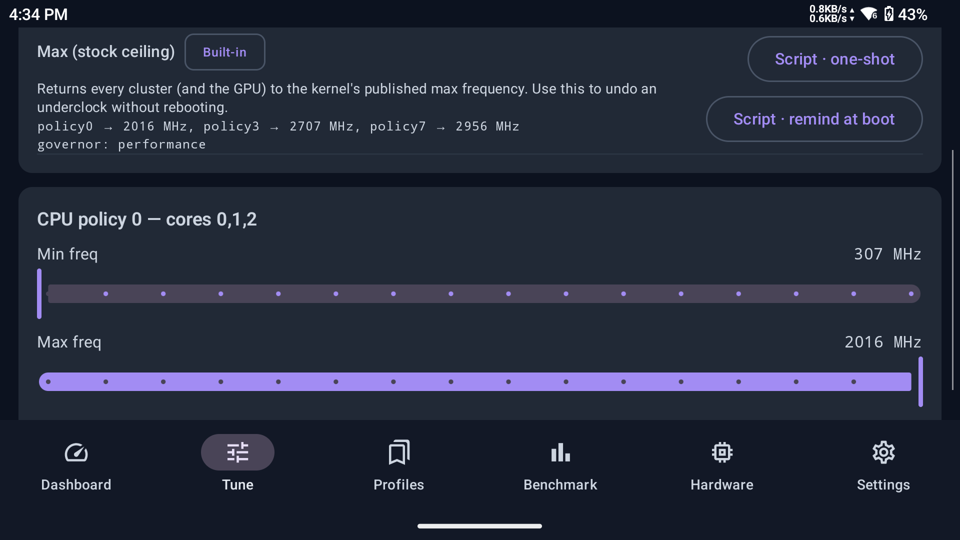 Tune screen