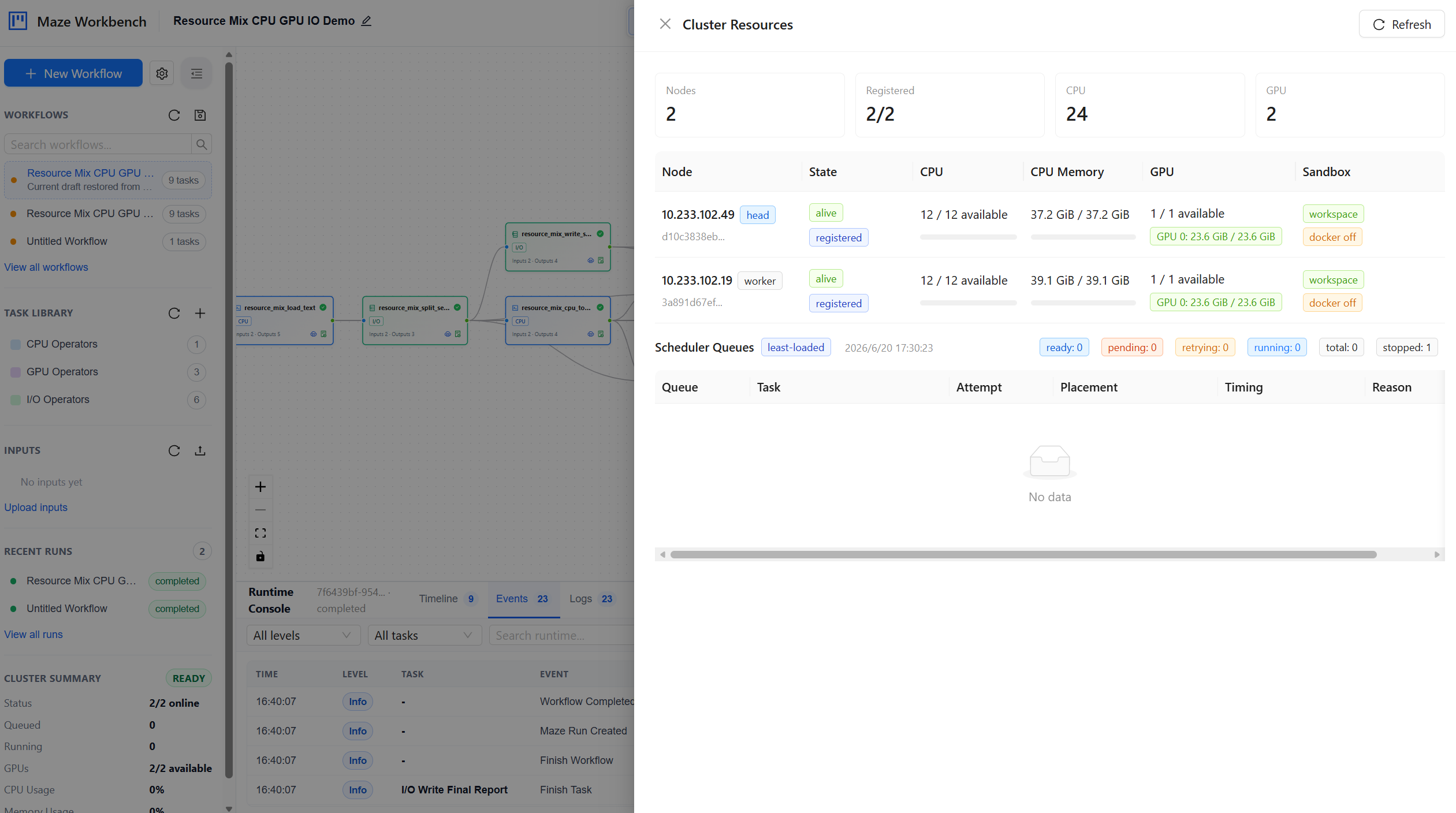 Maze Workbench cluster resources