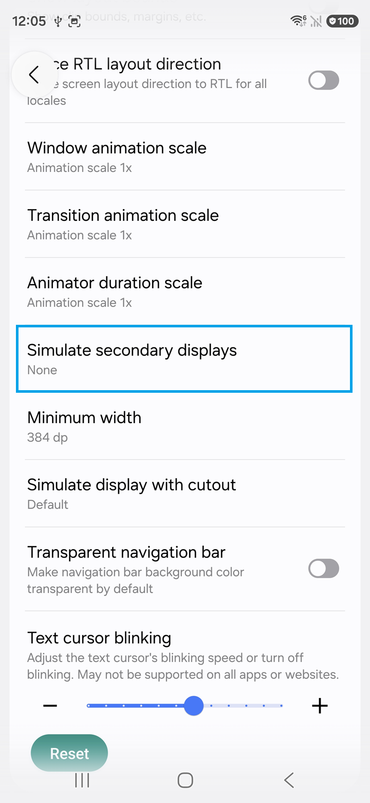 Simulate secondary displays in Developer options