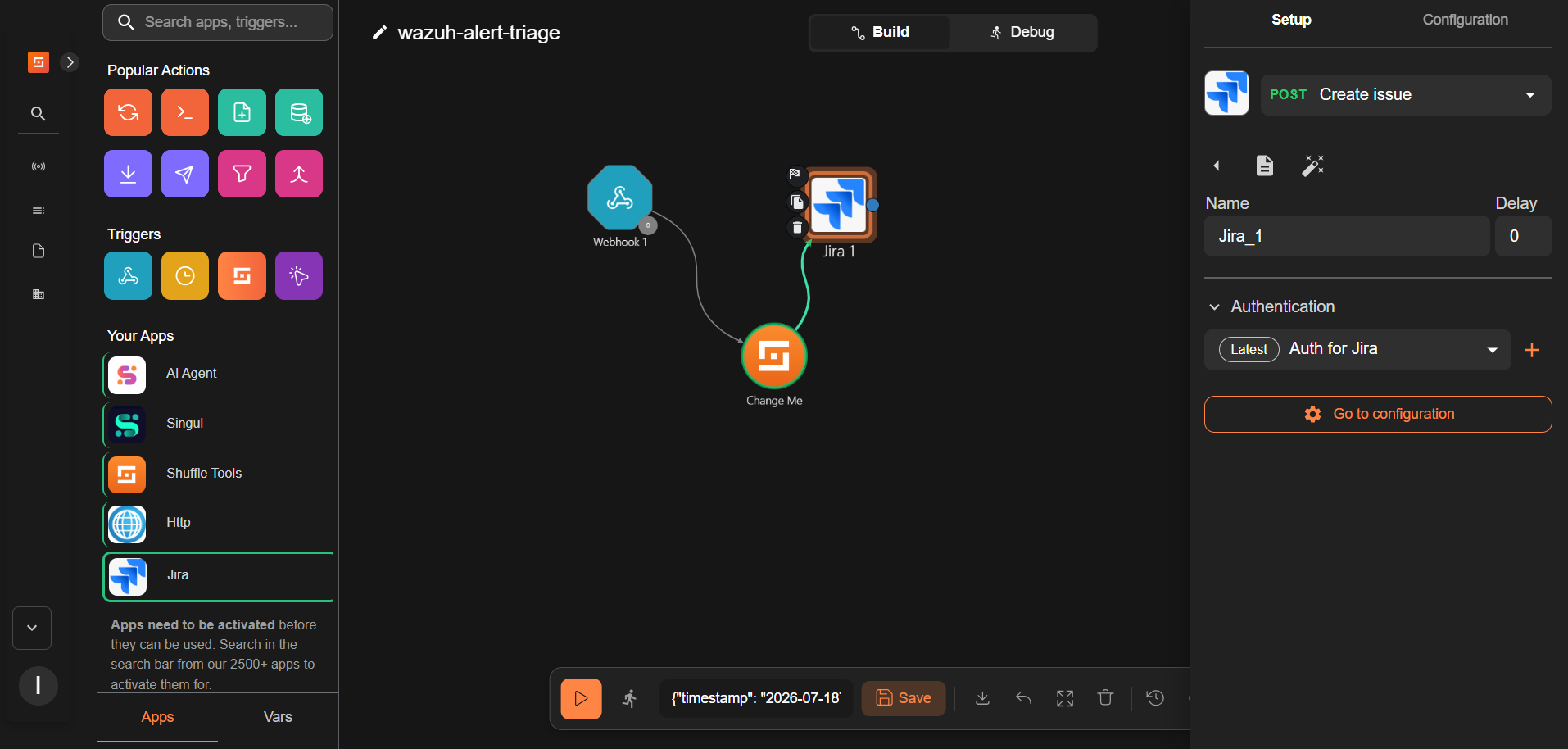 Shuffle 工作流: Webhook → Jira