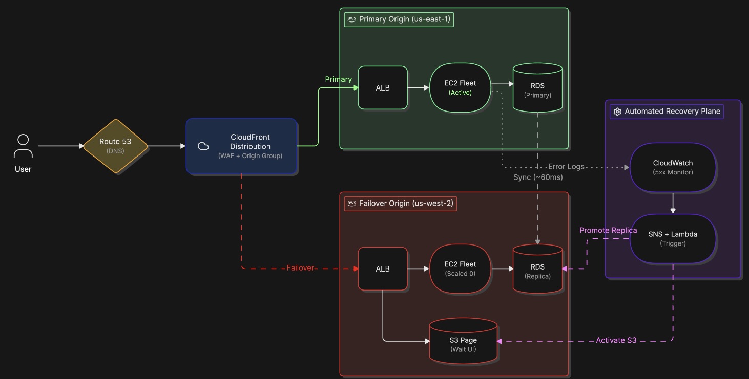 AWS Multi-Region Active-Passive Failover architecture diagram