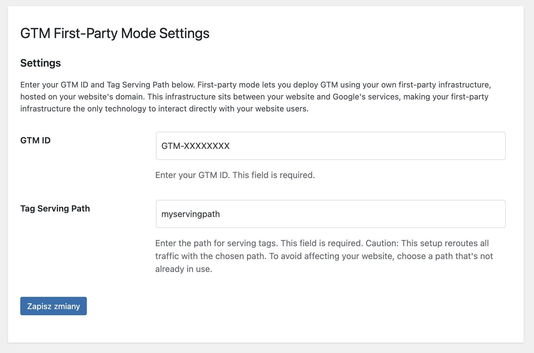 The plugin's setting page